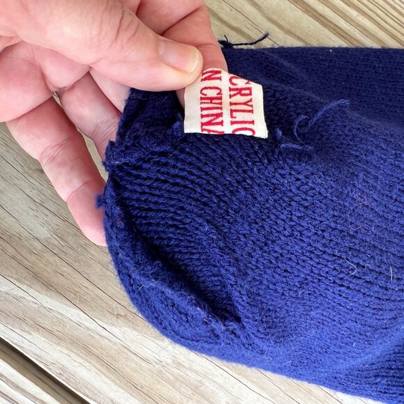 vintage beanie argyle acrylic blue orange yellow 70s winter hat knit - Picture 2 of 4